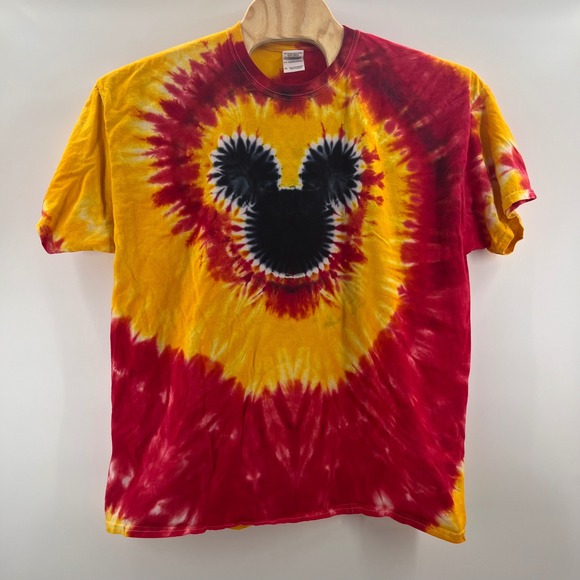 Gildan Other - Gildan Mickey Mouse Tie Dye Shirt Mens 2XL Red Yellow Spiral Graphic Tee